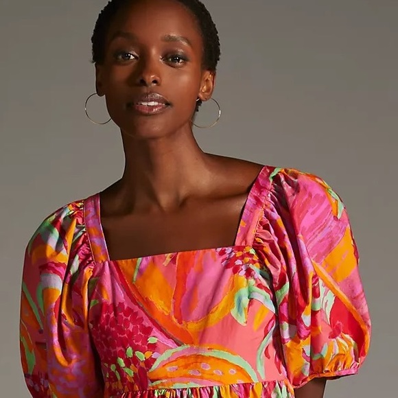 Anthropologie Farm Rio Tropical Puff-Sleeve Midi Dress - Picture 10 of 16